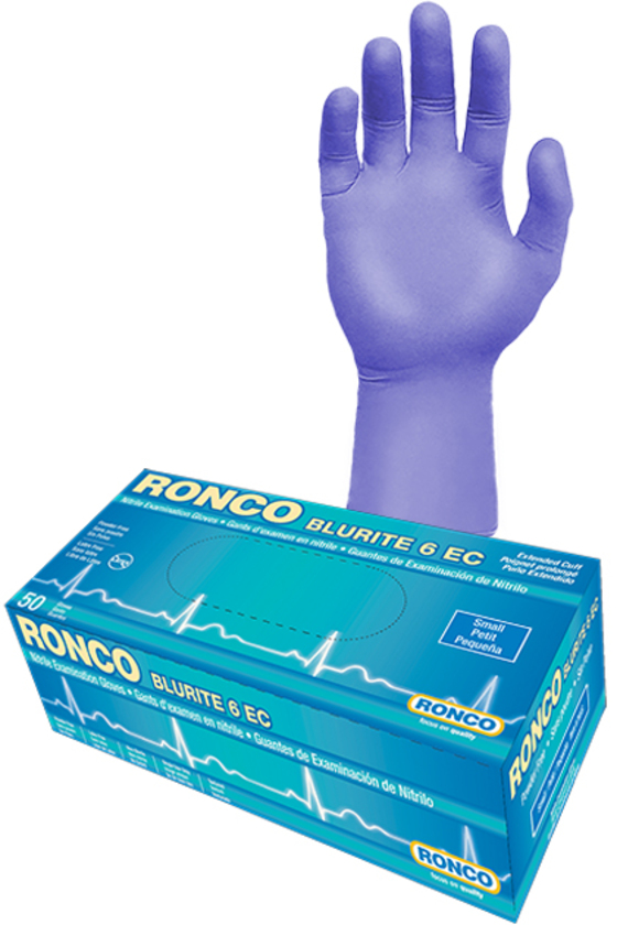BLURITE 6 EC Nitrile Blue Ext.Cuff Examination Glove PF 6 Mil. X-Large 50x10