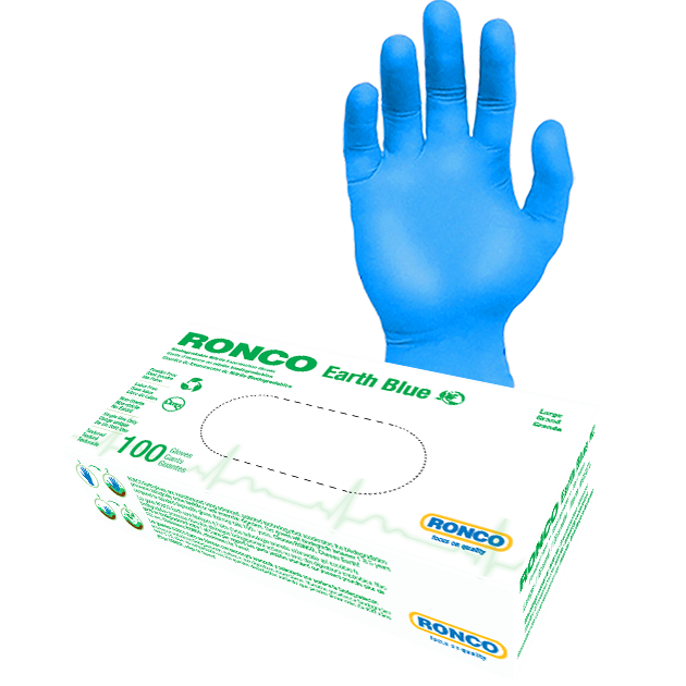 Ronco Earth Nitrile Blue Exam Glove 3.5 Mil Small 100 X 10